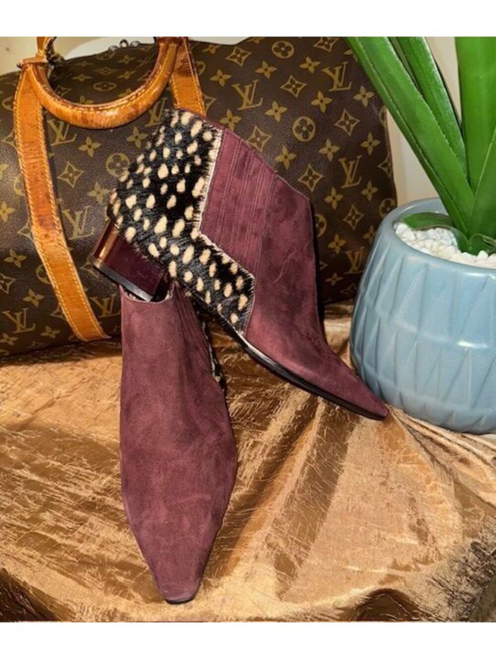 Diane B Suede Fur Animal Print (Burgundy) Sz-38